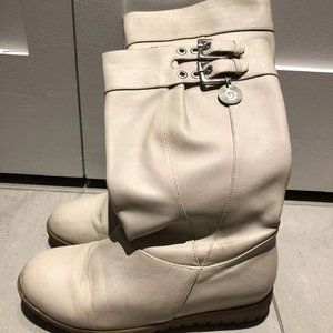 Moving sale- Ladies white leather mid-shaft flat boots - size 7.5